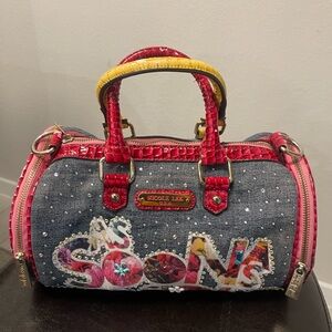 Y2K Nicole Lee denim embellished cylinder satchel. NO LONG STRAP